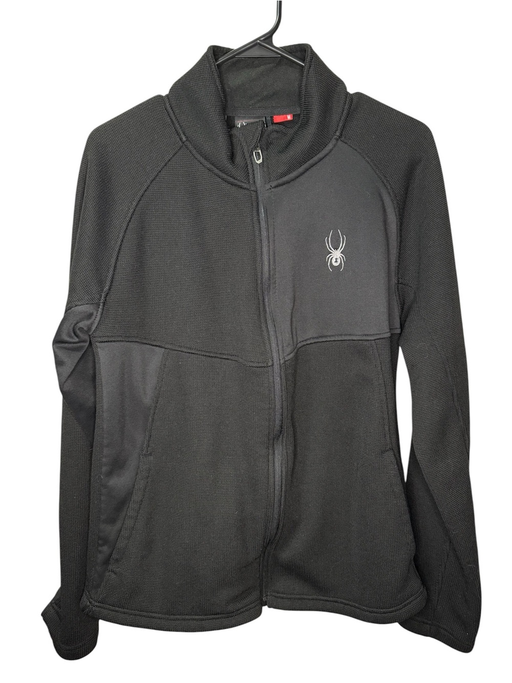 Men’s Spyder Black Color Block Full-Zip Fleece Jacket with Embroidered Spider